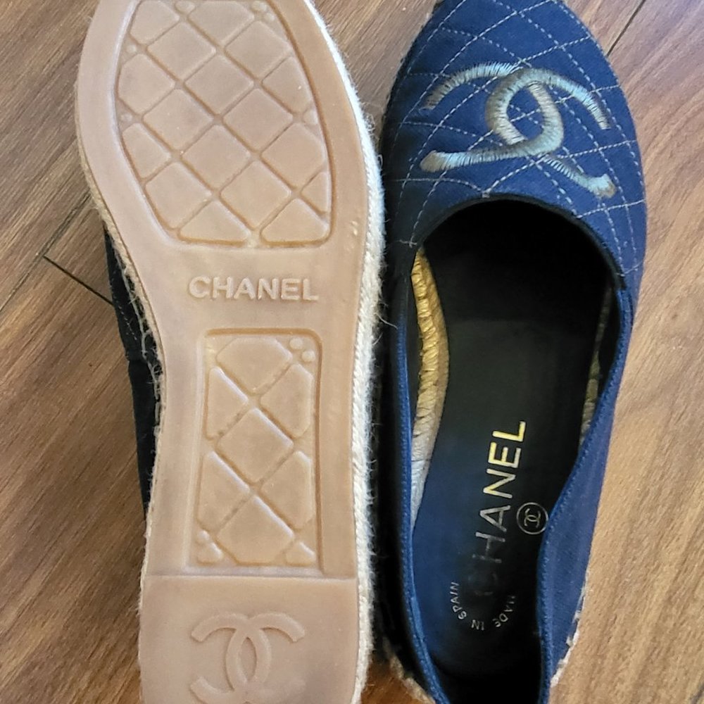 Chanel espadrilles fabric blue/green CC - Picture 10 of 12